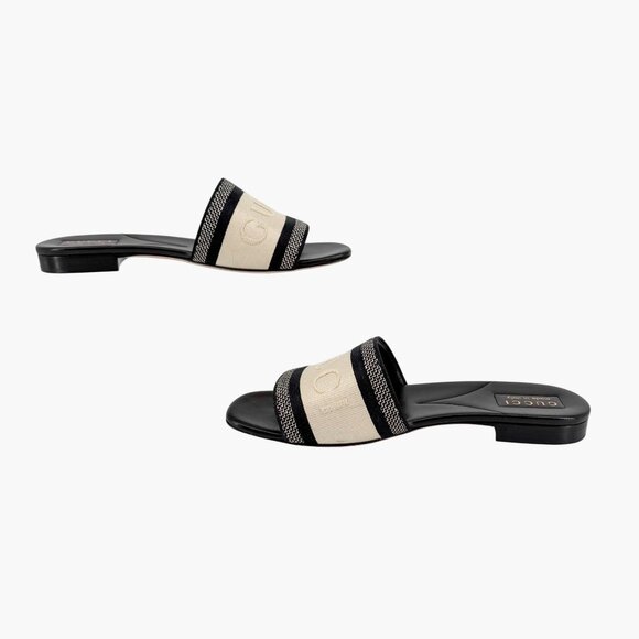 Gucci Jane Black White Embroidered Logo Slide Mule Sandals Size 39 US 9 Women's - Picture 10 of 15